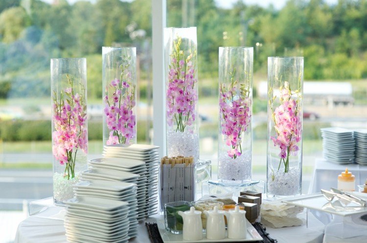 orkidéer dekoration arrangemang vatten vas simning design bordsdekorationer