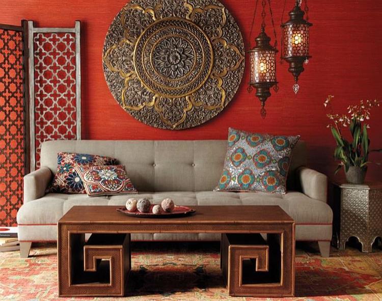 orientalisk-lampa-hängande-lampor-glas-metall-soffa-kasta kuddar-soffbord-skärm-matta