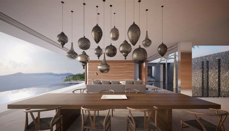orientaliska lampor vardagsrum-moderna-hängande-lampor-stil-marockanska-bord-stolar-soffa-öppen-pool