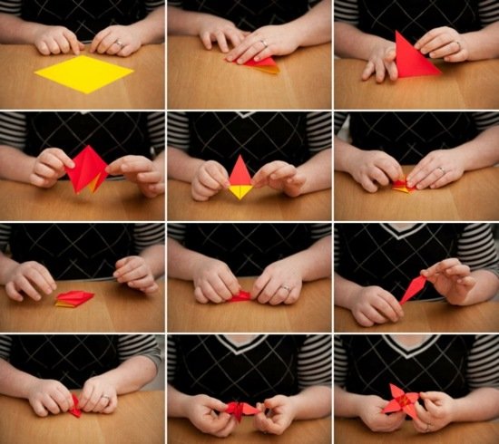 Origami blommaviktningsinstruktioner