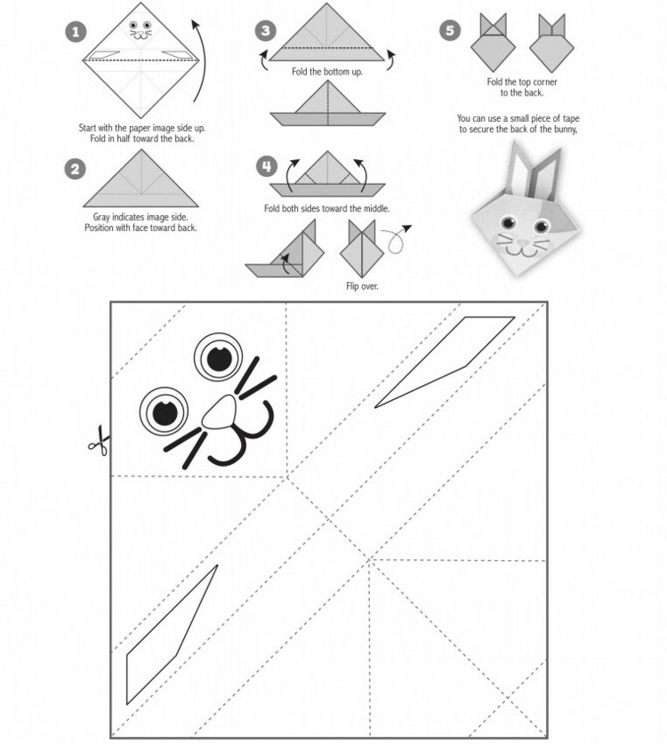 origami kanin barn tinker mall ansikte instruktioner