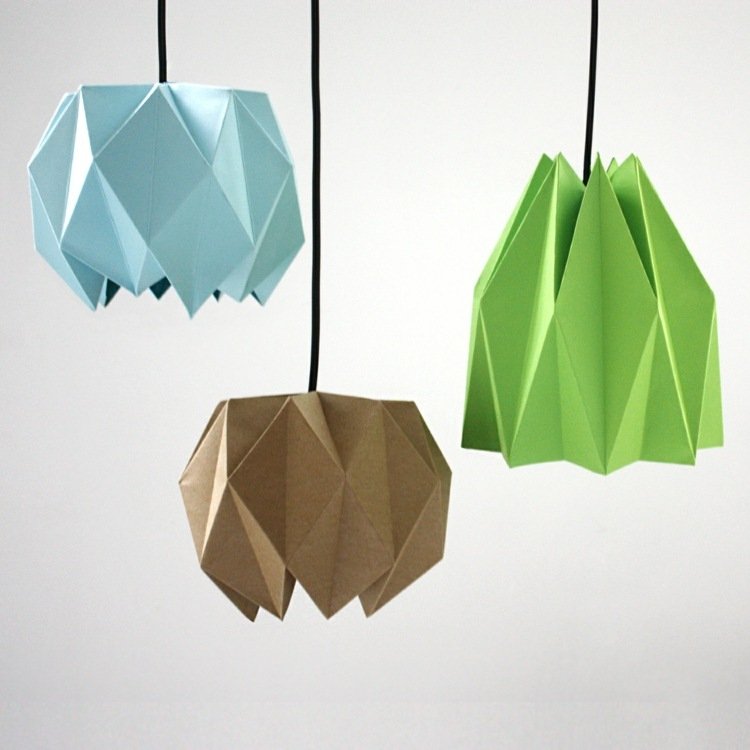 lamporigami färgglada lampskärmar grönblåbrun platt ljus