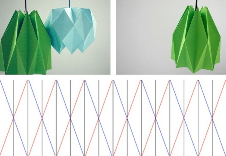 lampa-origami grön långsträckt design vikningsinstruktioner mönster