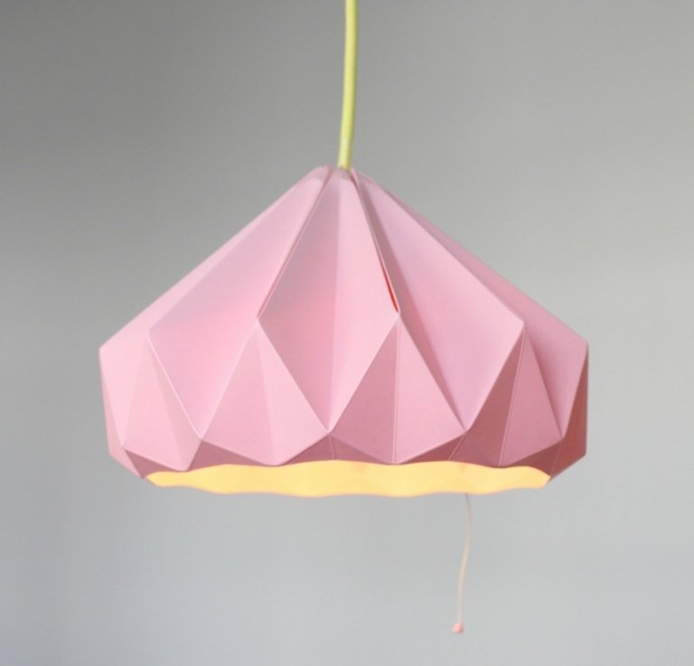 lampa origami rosa idé gul ​​kabel lägenhet dekor DIY