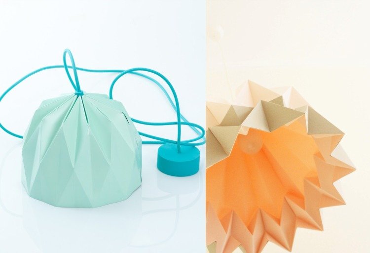 Origami lampa hopfällbar -diy-instruktioner-hänge-lampa-kabel-pastellfärgad-vy