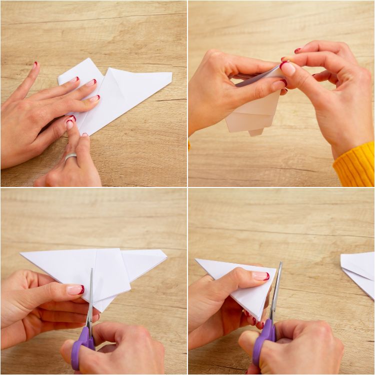 origami stjärnor pyssla julstjärnor själv vitt pappersark vik hörn avskurna