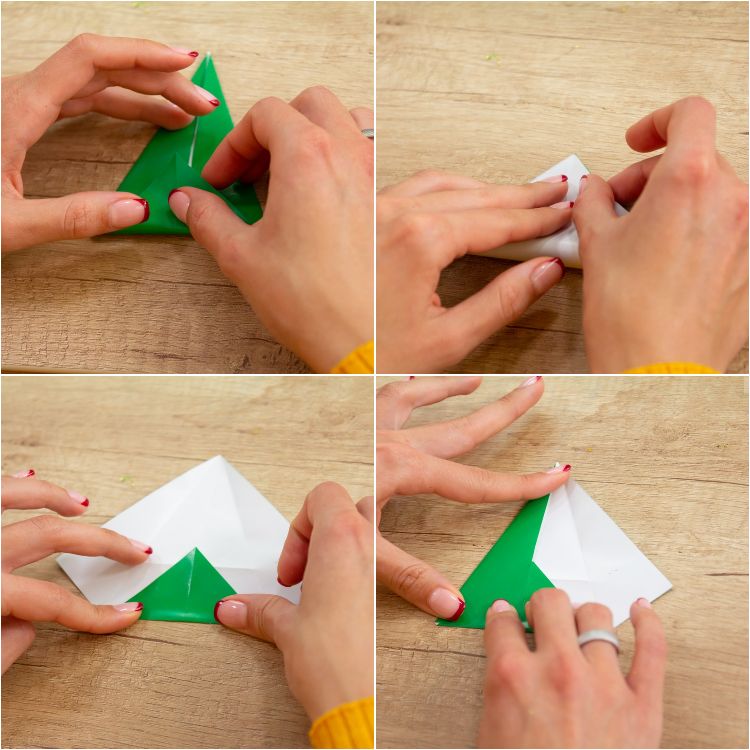modulär origami -stjärna gör julstjärnor själv att vika gröna papper