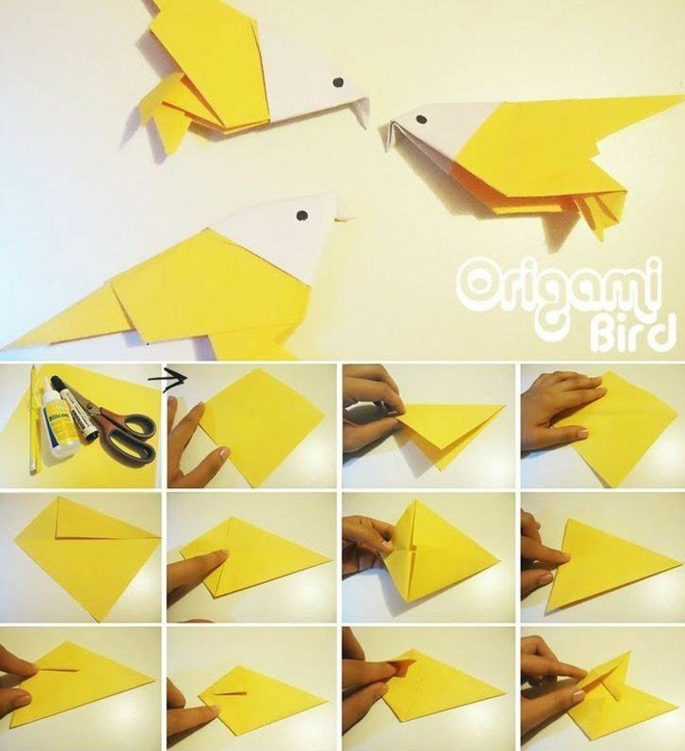 origami djur pyssla fågel instruktioner gula barn vuxna