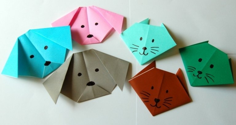 tinker origami djur hundar katter färgat papper