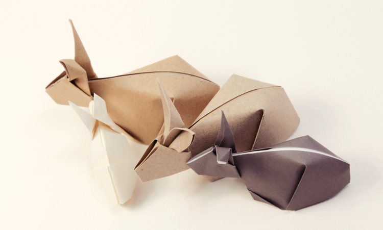 tinker origami djur kaniner grå beige söt