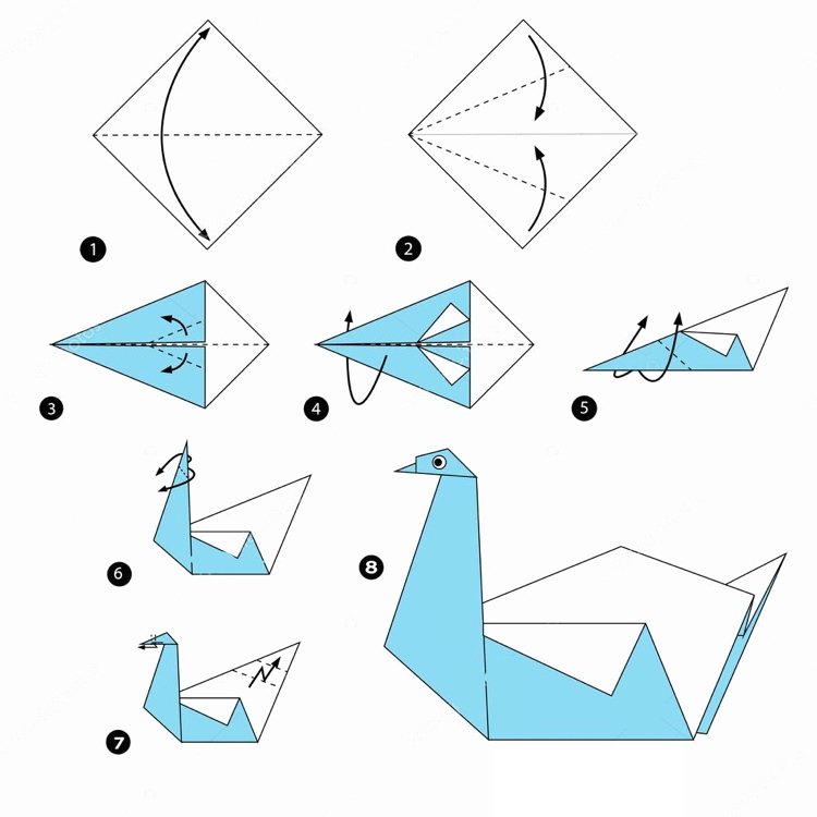 Origami fågel svan fällning instruktioner