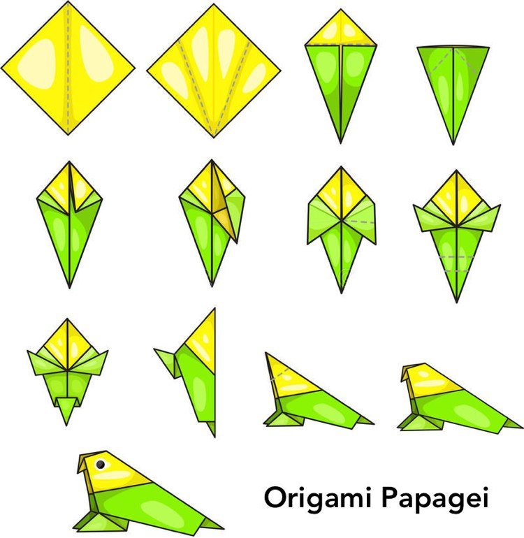 origami fågel papegoja vikningsinstruktioner bilder