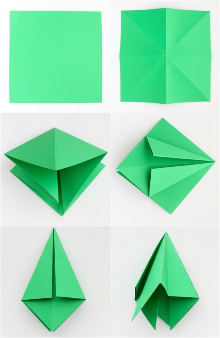 origami julgran gjord av pappersvikningsinstruktioner