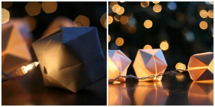 Origami för julvikning-fe-lampor-små-papperslådor