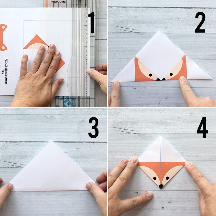 Origami för barn Christmas magic forest fox bokmärke instruktioner