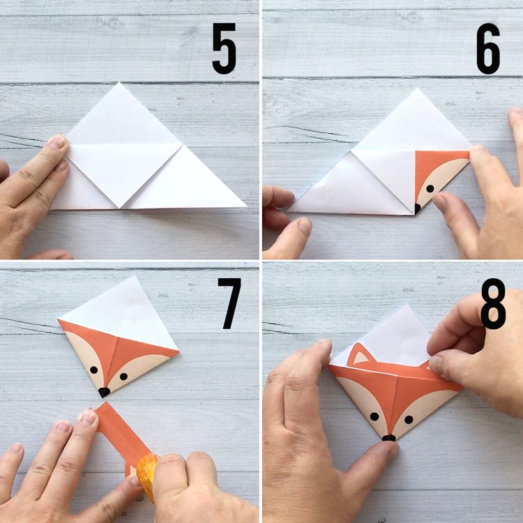Origami för barn Julrävsbokmärke för vikning