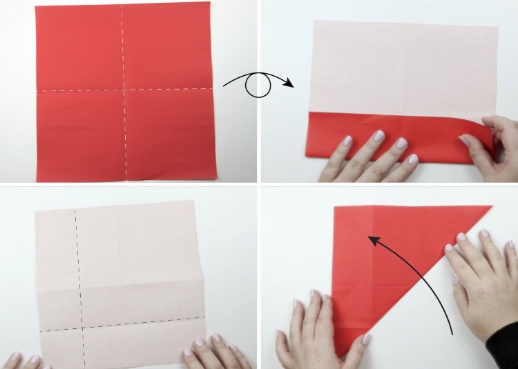 Vik origami -jultomten med barnen Instruktioner papper 20X20 steg f 1 till 4