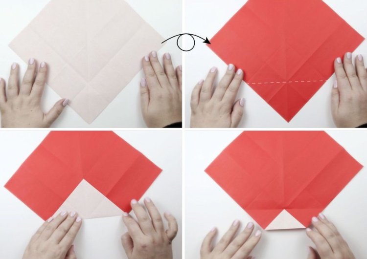 Origami Christmas kids Santa Claus vikningsinstruktioner steg 5 till 8