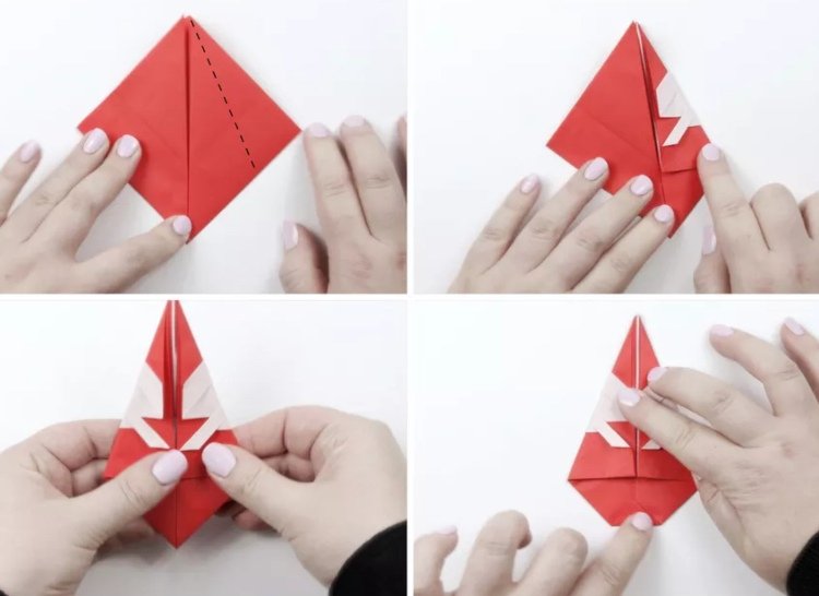 Vikande origami -jul från papper Instruktioner Jultomten steg 16 till 20