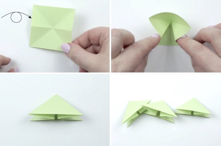 Origami för barn Julkort med julgran gör tredimensionella själv Instruktioner 2