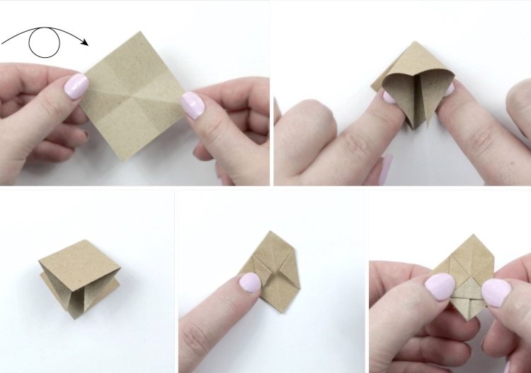 Origami julbarn som viker gran Instruktioner 4