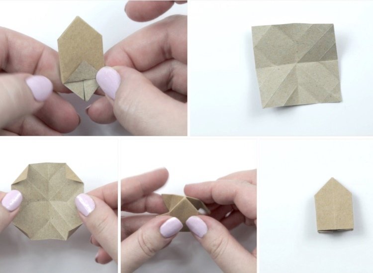 Origami julgrat hälsningskort med barnens vikningsinstruktioner 6