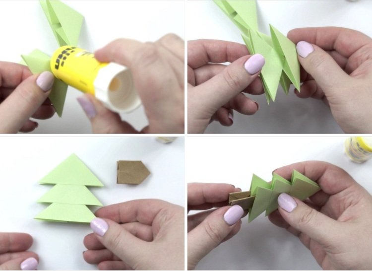 Origami med barn som gör julgran av papper Instruktioner 5