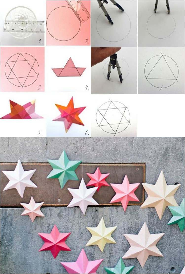 Origami för jul-vikning-vikning-instruktioner-stjärnor