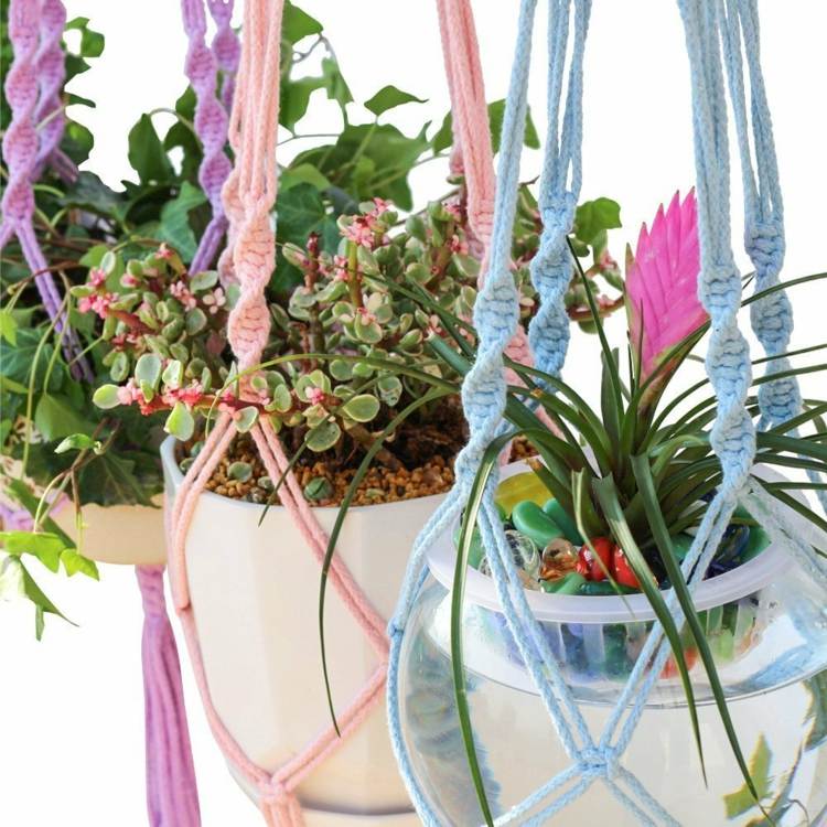 Blomkrukor-hängande-makrame-uppsättning-hantverk-färger-pastell
