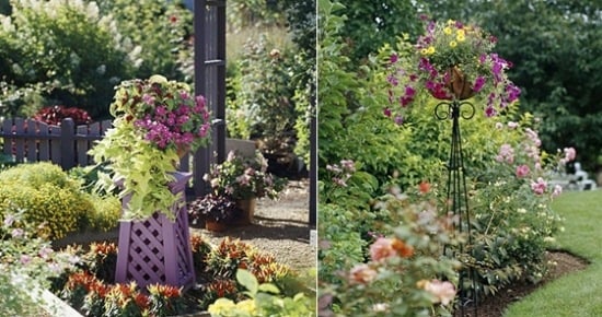 Plantera hängande korgar idéer trädgård design hav av blommor