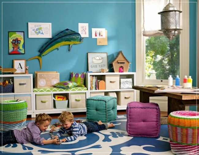Pojkrummets blåa uppsättning beanbag barnmålning