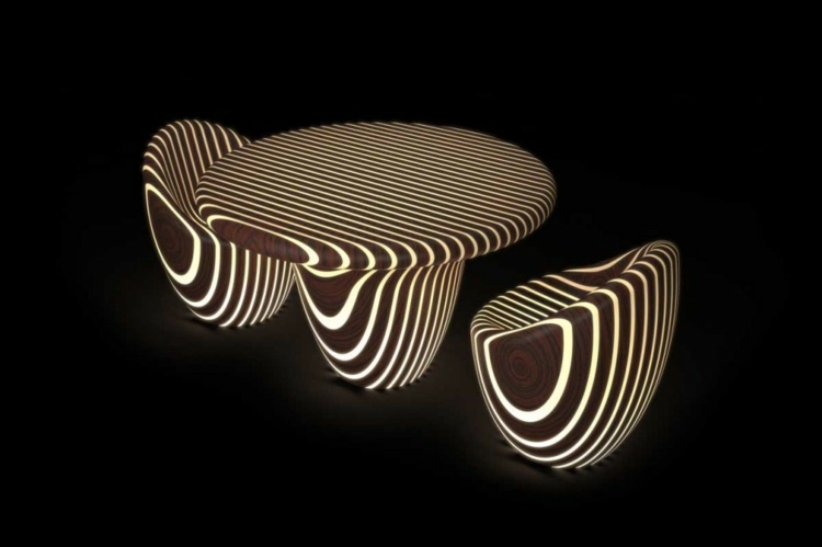 original led belysning stol bord ränder ljus trä