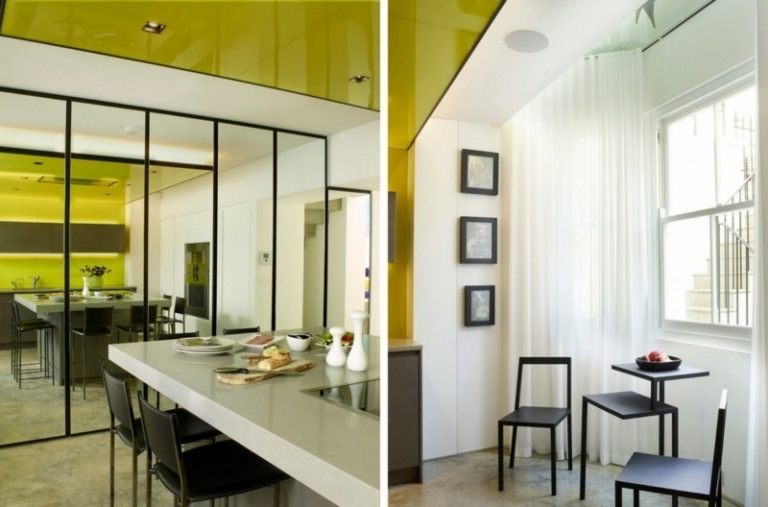 väggdekoration idéer optiskt rymliga spegel idé fönster sittgrupp metall möbler