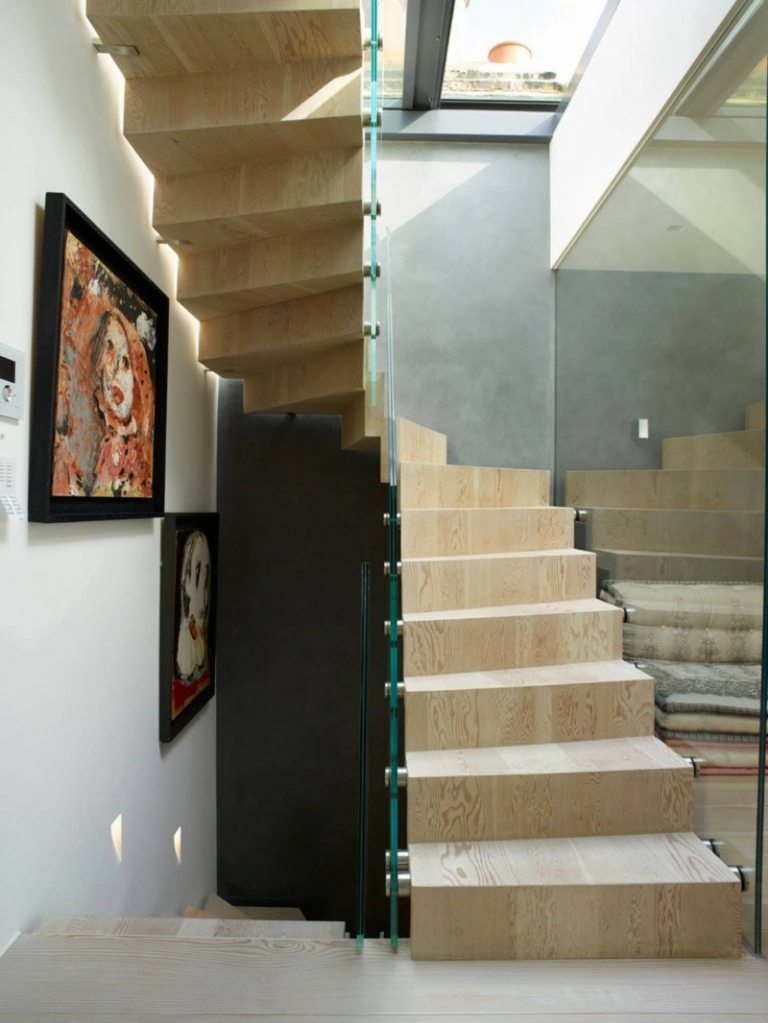 väggdekoration idéer trappor trädesign modernt glasräcke