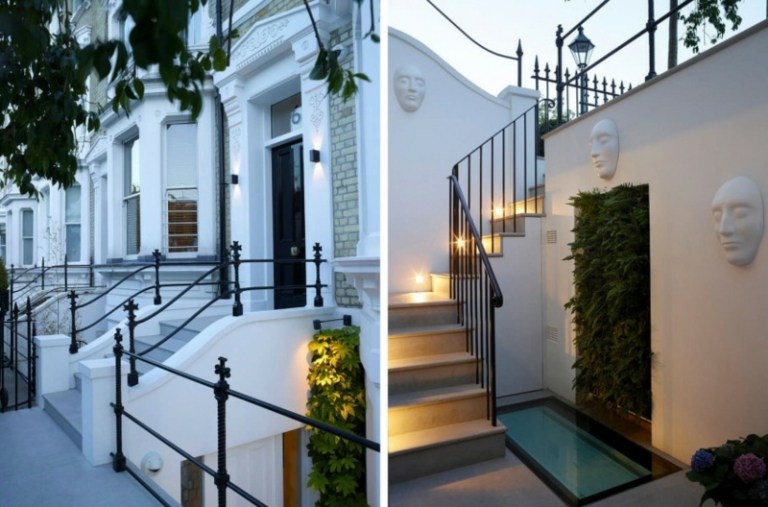 väggdekoration idéer radhus london moderna trappor belysning vertikal trädgård