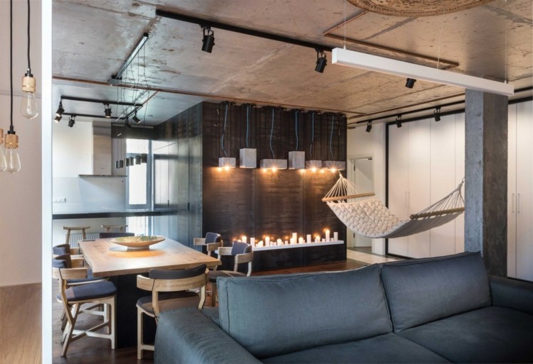 idé vinställdesign vardagsrum öppet matbord trägrå soffa