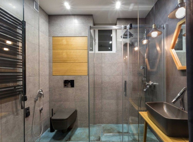 idé vinställdesign badrum modernt glas dusch turkist golv