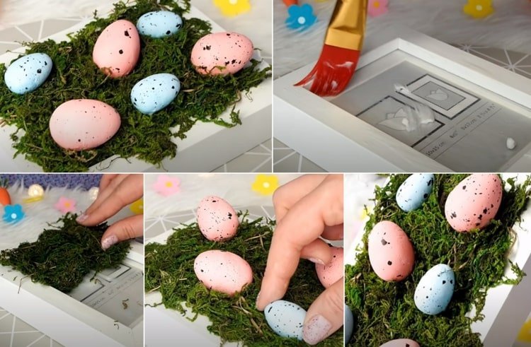 Snabba och enkla påskhantverksidéer att ge bort - dekorera tavelramar med mossa och ägg