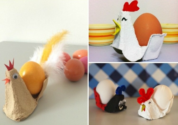 Påskhantverk-äggkartonger-tupp-höna-kyckling-idé-ägg-kopp-frukost-ägg
