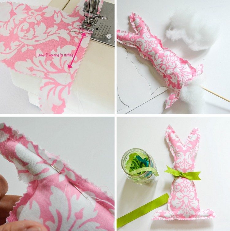 påsk-dekoration-söm-docka-kanin-tyg-rosa-vit-blommig