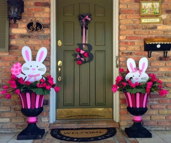 utanför dekor-ytterdörr dekorera-festliga dekorera kaniner våren