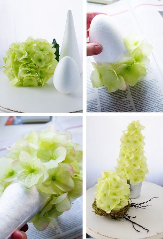 Påskdekoration gör din egen idé hortensia blommor frigolit former