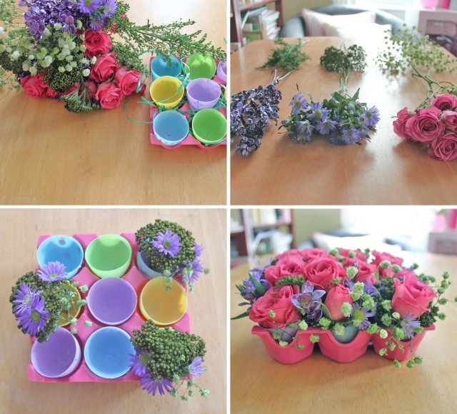Påskdekorationer gör idéer blommor äggkartong äggvaser av plast