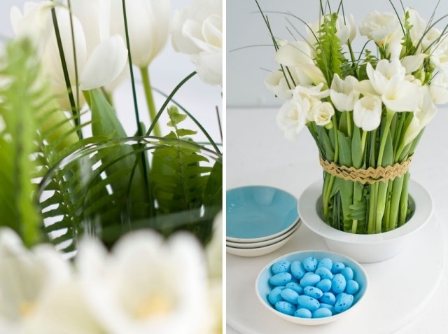 gör dina egna påskdekorationsinstruktioner blomsterbordarrangemang