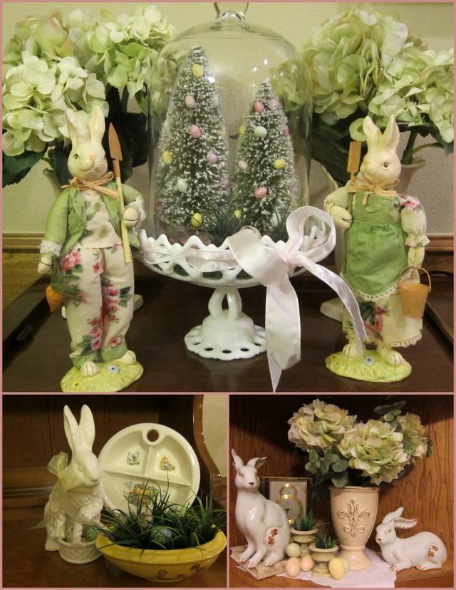 påsk dekoration idé kaniner figurer hortensia konstgräs