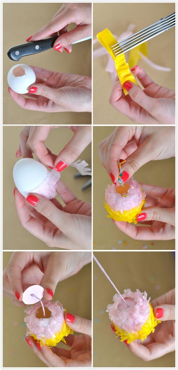 Påskdekoration-gör-det-själv-pyssel-idéer-pinata-ägg fyller papper