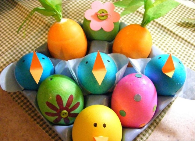 påsk dekoration barn ägg dekorera papper knappar kyckling