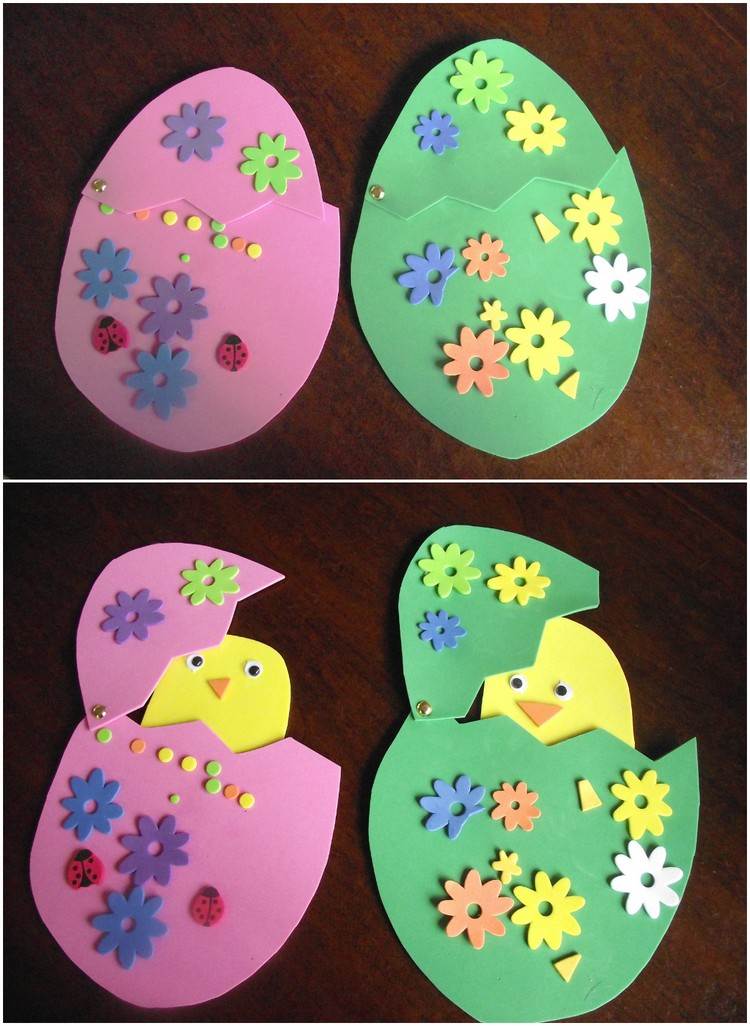 Påskägg-pyssla-med-barn-papper-kreativa-ägg-kycklingar