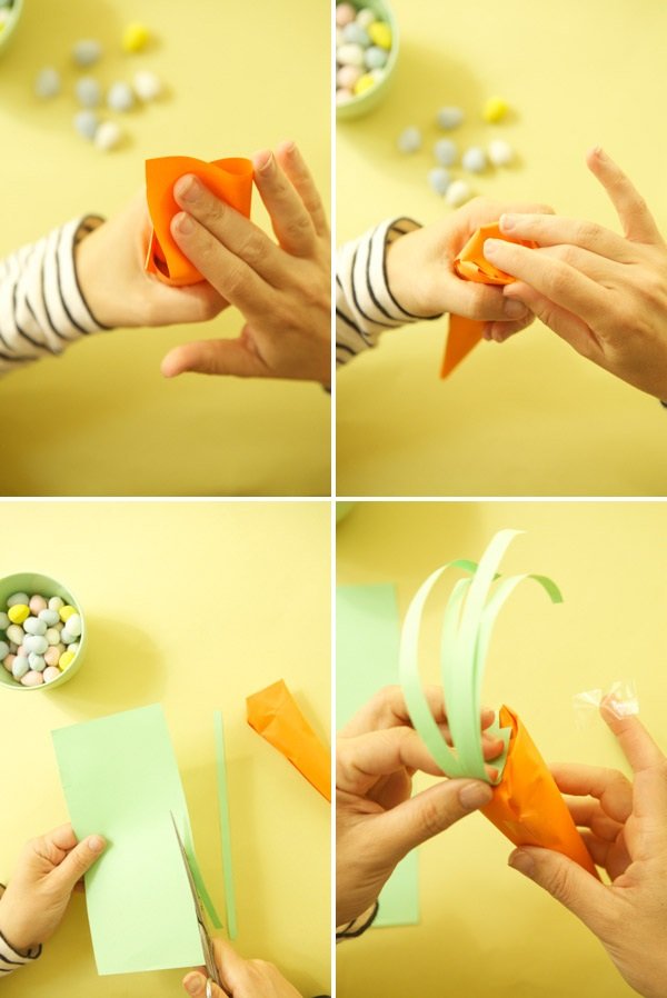 Påskgåvor barn pysslar papper morötter fyller godis