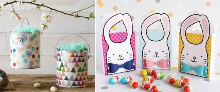 packa-påsk-gåvor-hink-dekorera-färgglada-mönster-måla-kaniner-papperspåse